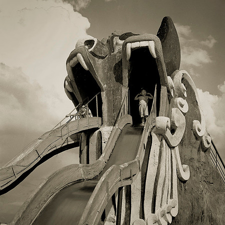 Playing in an abandoned theme park